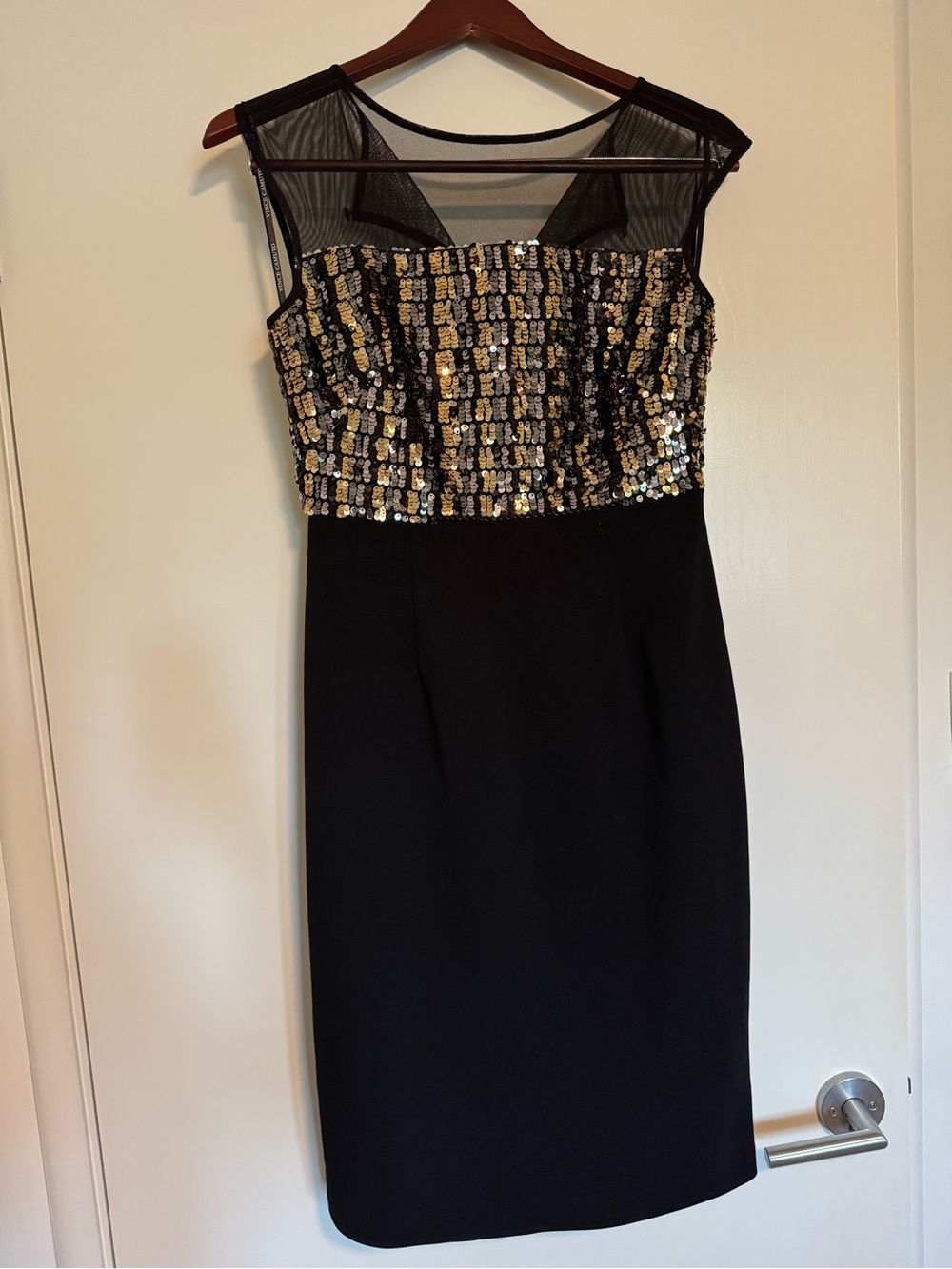 Vince Camuto Black Midi Dress with Gold & Silver Sequin Bodice